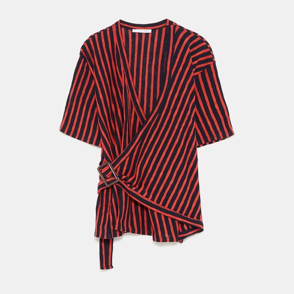 Striped Zara Wrap Top with Buckle Closure (NWT)
